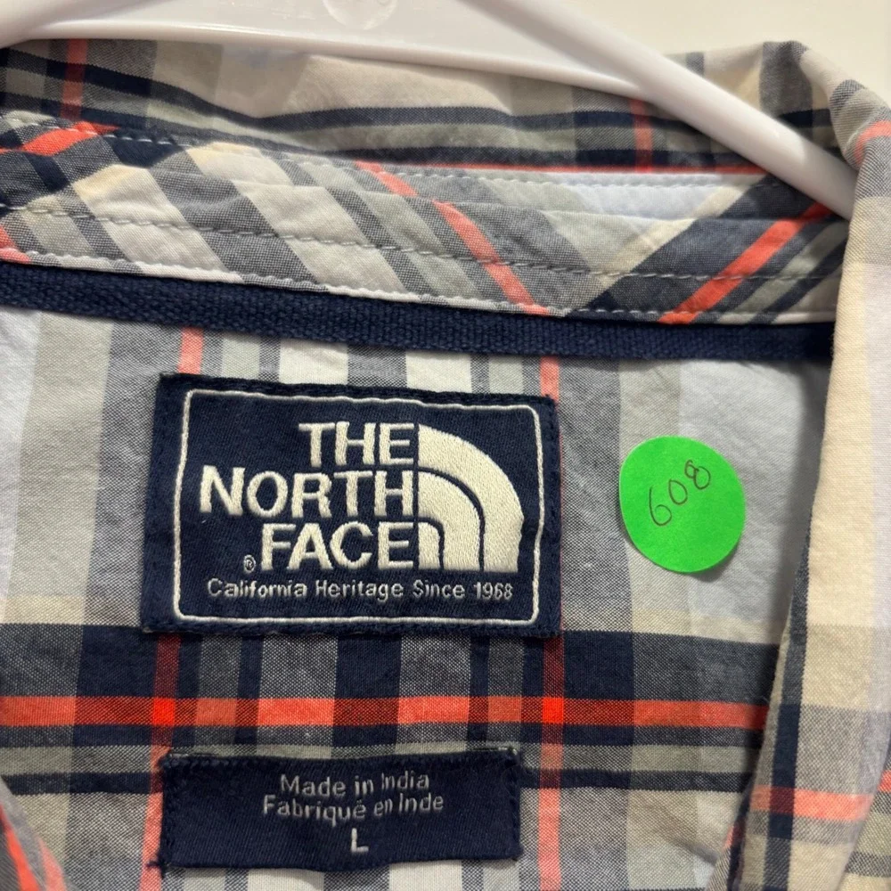 The‎ North Face Mens Plaid Button Down Shirt Long Sleeve Blue Orange Large